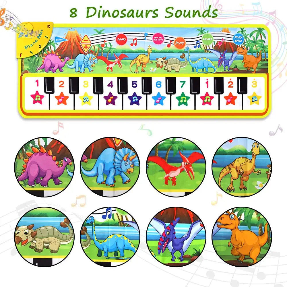 110x36cm Kids Musical Piano Mat | 8 Dinosaur Sounds & Keyboard | Baby Educational Toy & Musical Carpet