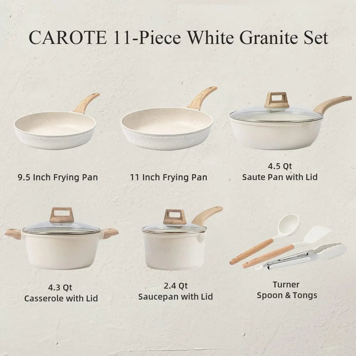 11-Piece White Granite Induction Cookware Set | Non-Stick Pots, Pans & Frying Pans | Complete Kitchen Cooking Set