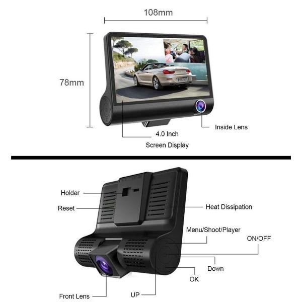 Cámara de reserva inalámbrica para coche, cámara de visión trasera, grabadora de doble lente