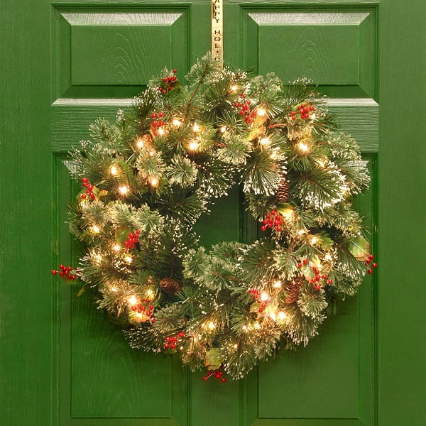 Guirnalda navideña Pre iluminada Adornos para puertas navideñas flocados