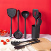 Black Silicone Kitchen Utensils Set - Non-stick Cooking Tools Including Spatula, Ladle, Egg Beaters, Shovel, and Soup Utensil