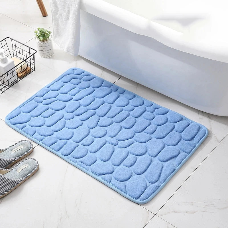 Non-Slip Cobblestone Embossed Memory Foam Bath Mat | Bathroom Carpet Rug for Shower, Bathtub & Wash Basin | Doormat Floor Pad