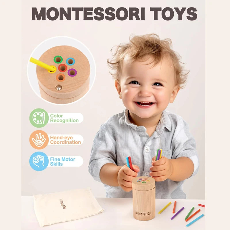 Montessori Toddler Toy for 1-3 Year Olds | Color Matching and Fine Motor Skill Development | Wooden Educational Stick Board Game for Sensory Learning