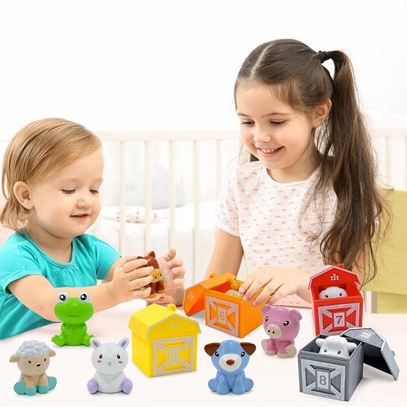 Montessori Toddler Learning Set: Counting, Matching, Color Sorting | Farm Animal Finger Puppets & Barn Toy | Peekaboo Game Included