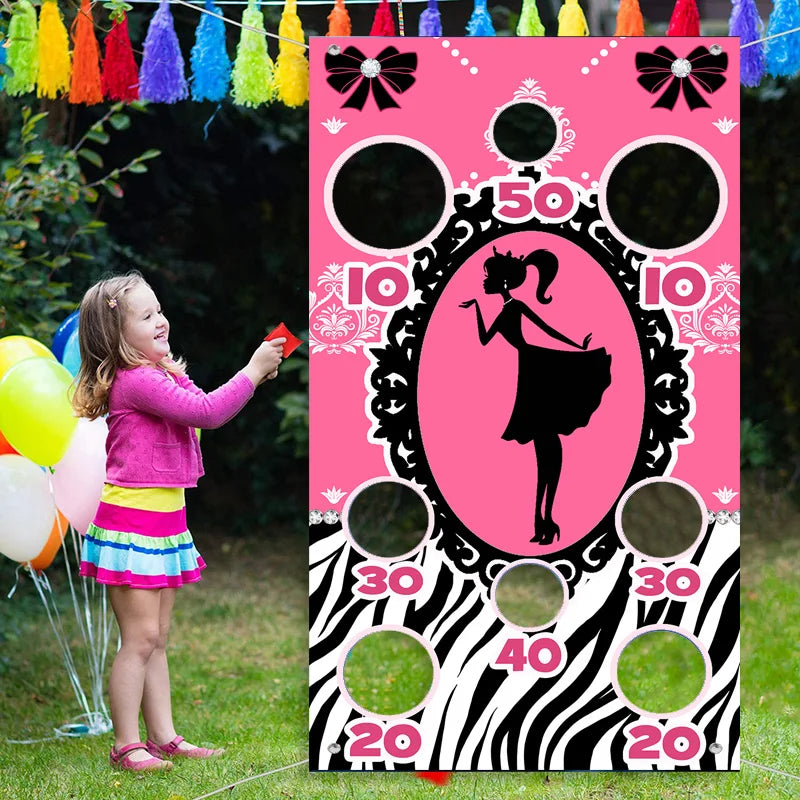 Pink Barbie Girls Bean Bag Toss Game Banner | 11th Birthday Party Backdrop & Outdoor Yard Game | Includes Bean Bags