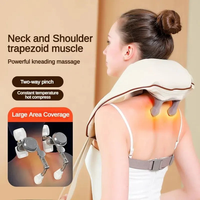 Wireless Electric Shiatsu Neck and Back Massager with Soothing Heat - Deep Tissue 5D Kneading Massage Pillow for Shoulders, Legs, and Body