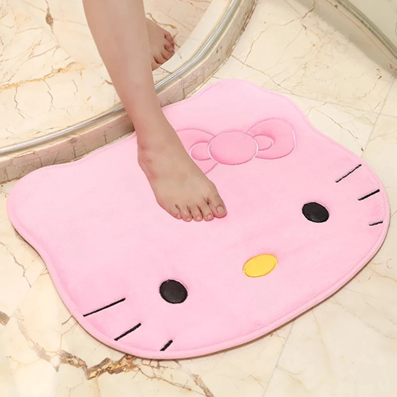 Hello Kitty Kawaii Cartoon Rug | Cute Anime Cat Plush Mat | Non-Slip Bathroom Carpet | Soft Living Room Decor