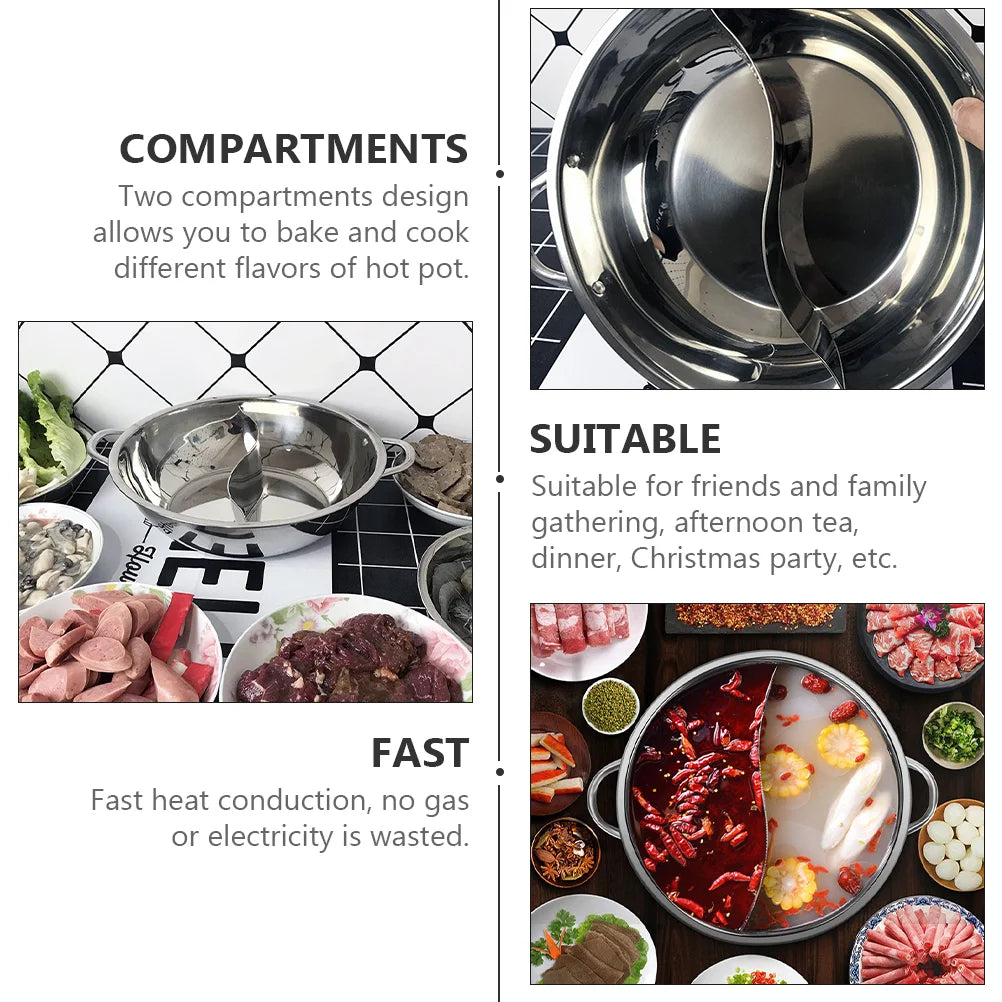 Stainless Steel Hot Pot Divider - Induction Cooker Compatible, Dual Flavor Pan for Shabu Shabu and Chinese Soup