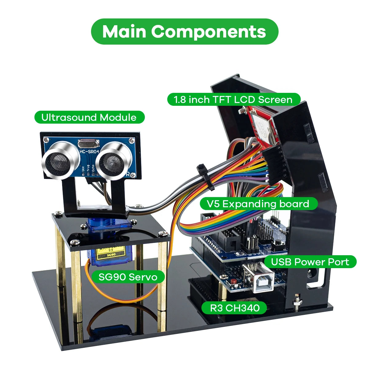 LAFVIN Mini Radar Detection Robot: Featuring TFT Screen & Ultrasonic Radar, an Arduino DIY Kit. Open Source & Programmable, Ideal for STEM Learning