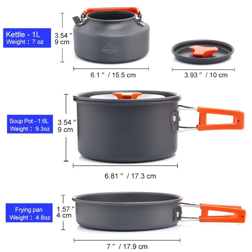 Camping Tableware Outdoor Cookware Set: Pots, Tourist Dishes, Bowler, Kitchen Equipment Gear, Utensils for Hiking, Picnic, and Travel