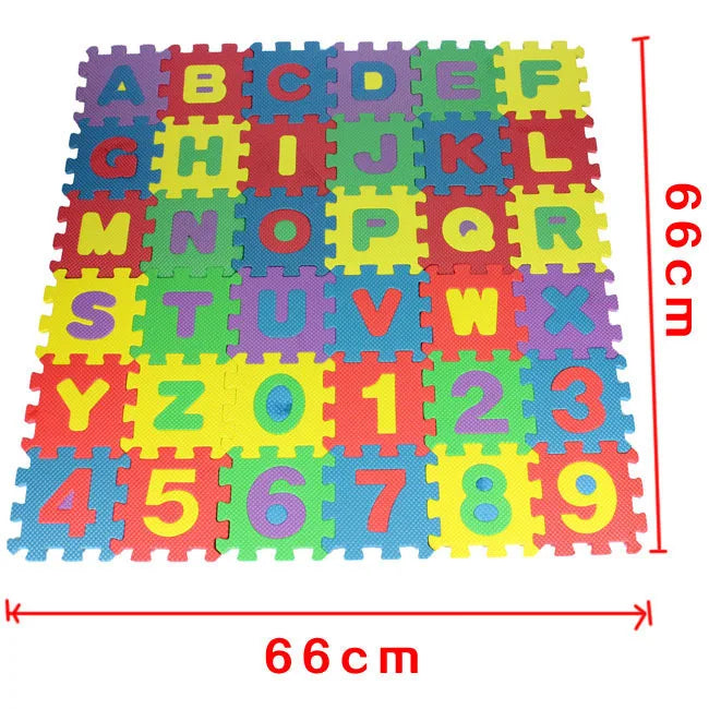 36-Piece Set of Children's Mini EVA Foam Alphabet Letters and Numbers Floor Soft Baby Mat - 3D Puzzle Kids Educational Toys Alphanumeric Mats