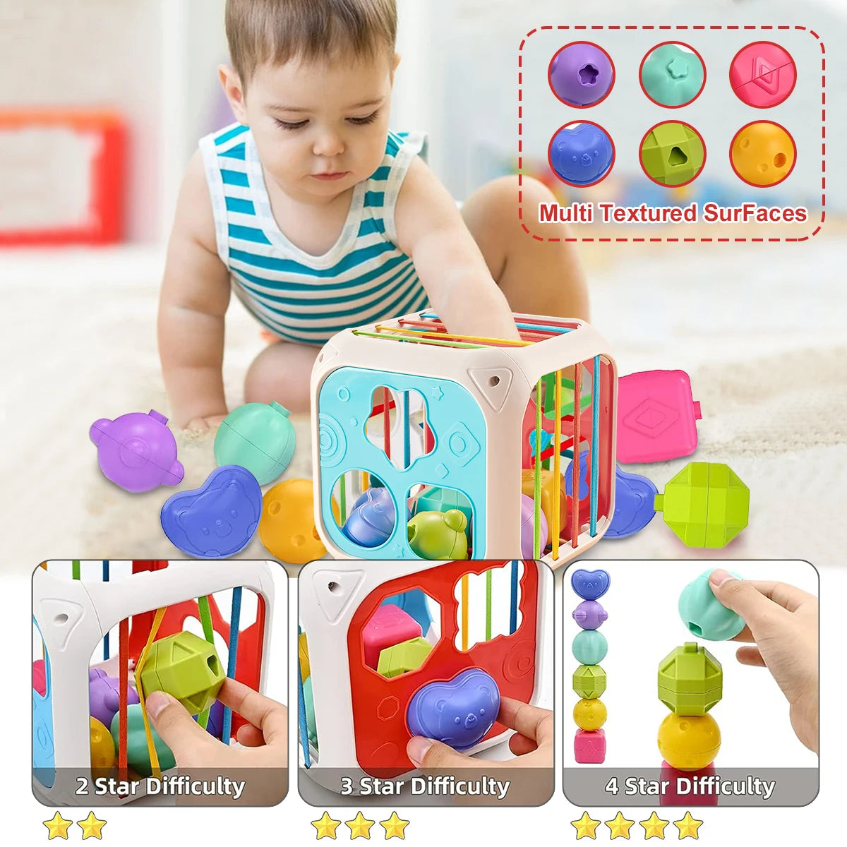 Colorful Shape Sorting Game: Montessori Learning Educational Toys for Babies | Ideal Gift for Children Ages 6-12 Months