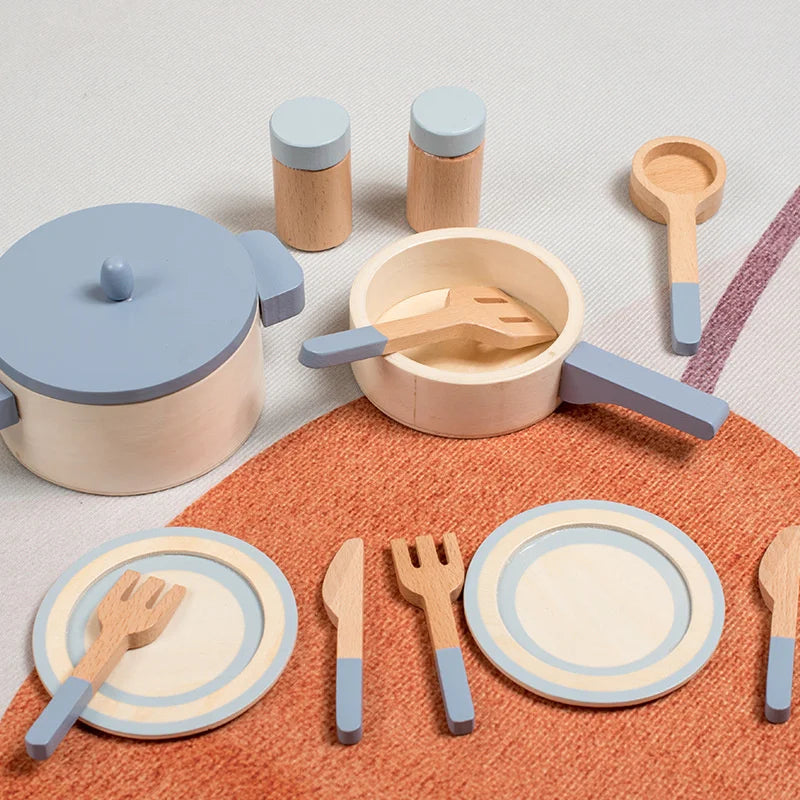 Wooden Mini Kitchen Cookware Set: Pot, Pan, Cookware Pretend Play Educational House Toys for Children - Simulation Kitchen Utensils Girls Toy