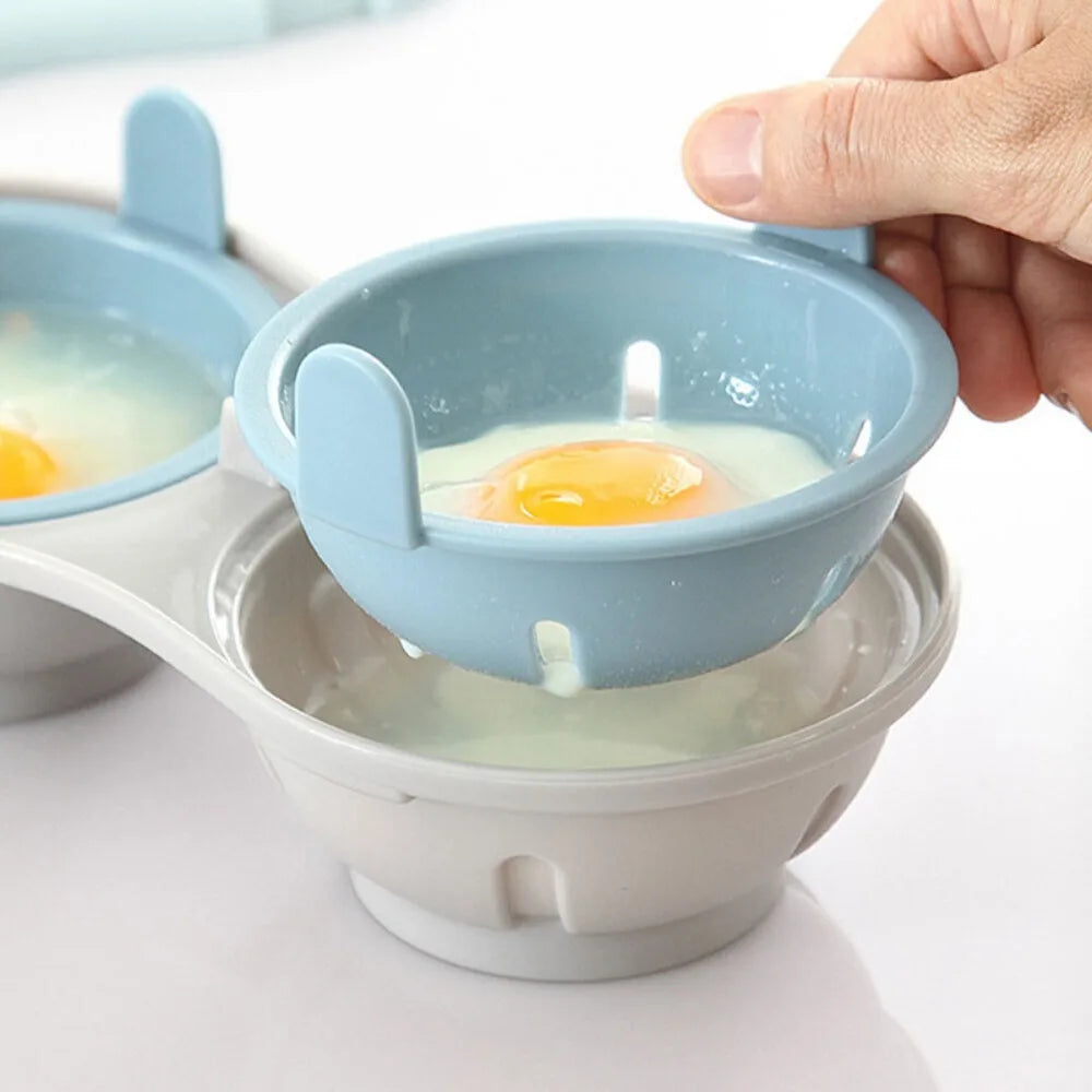 Microwave Double Cup Egg Cooker Mold with Cover: Portable, Easy-cleaning Steamed Egg Container, Kitchen Tool