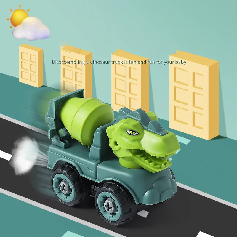 Dinosaur Construction Vehicle Toy Set | Educational DIY Car Project for Kids | Excavator, Dump Truck & Automobile
