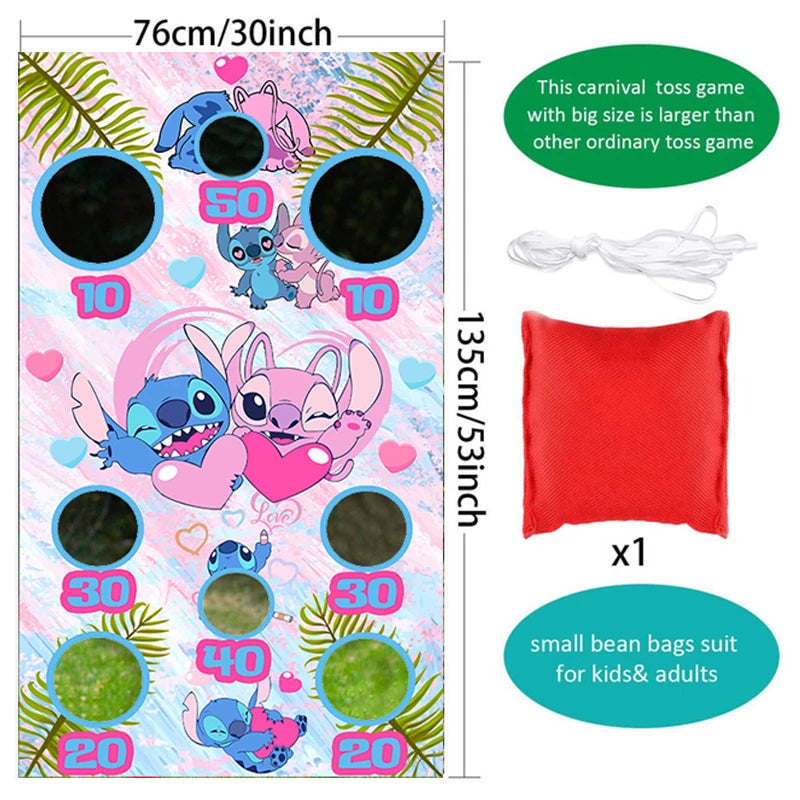 Boho Stitch Theme Bean Bag Toss Game | Disney Pink Birthday Party Decor | Baby Shower Supplies for Kids & Adults