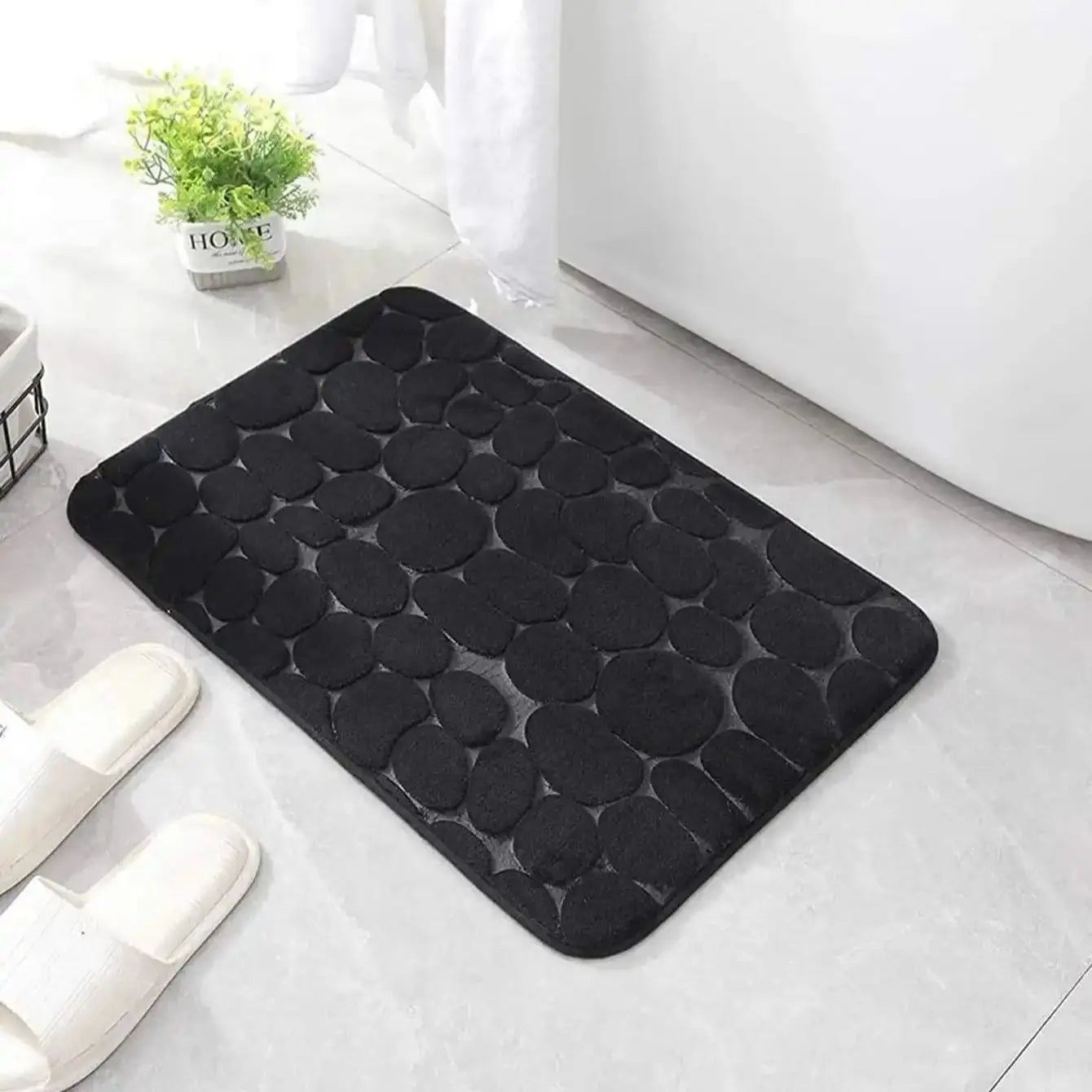 1pc Cobblestone Bath Mat - Stone Textured, Rapid Water Absorbent, Non-Slip, Washable, Thick Soft Comfortable Carpet for Bathroom