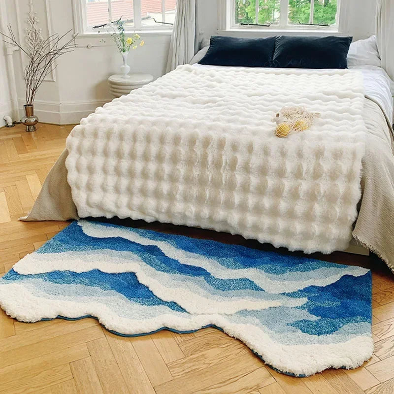 Blue Sea Aesthetic Wave Rug | High-Quality Antislip Carpet | Perfect for Bathroom or Kid's Room Decoration