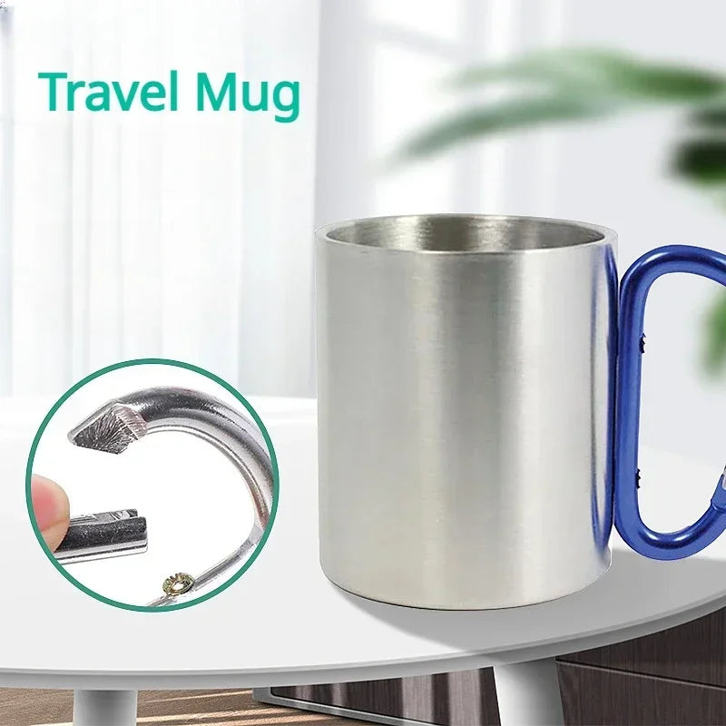 200ml Outdoor Camping Mug Stainless Steel Cup with Carabiner Handle - Coffee Tea Mug Cookware Set for Outdoor Activities