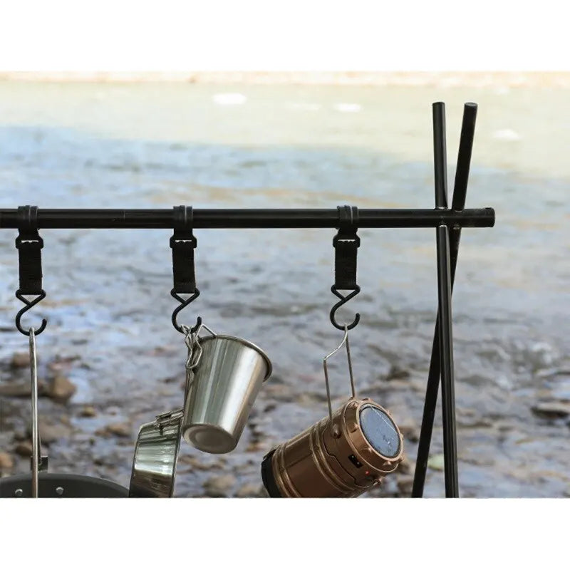Portable Outdoor Camping Tripod Stand - Foldable Hanging Rack with Hooks for Cookware, Lamps & Clothes - Ideal for Storage & Display