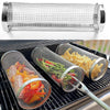 Stainless Steel BBQ Grill Basket - Round Barbecue Grate with Rolling Cage - Outdoor Cookware for Camping & Picnics