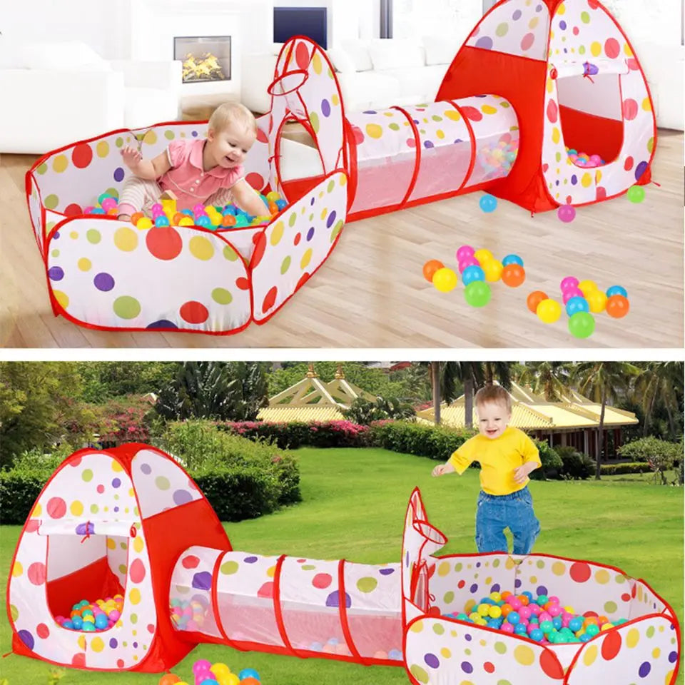 Children's Tent Foldable Baby 3In1 Playground Playpen for Children Indoor Balls for Dry Pool with Polyester Tunnel Games for Kid