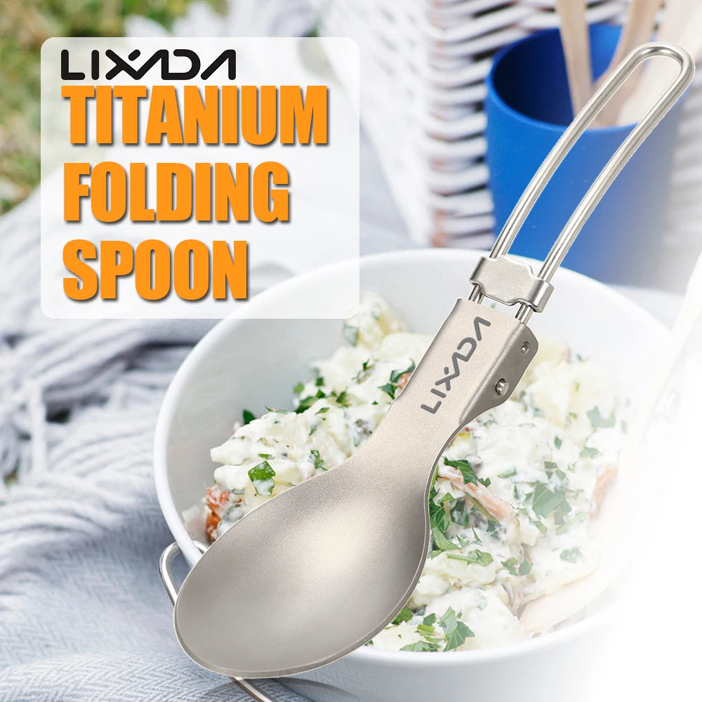 Titanium Folding Spoon Spork: Outdoor Tableware, Camping Cookware Lightweight Flatware for Camping, Picnic