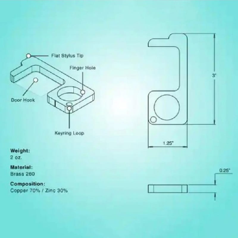 Antimicrobial Brass Key Hygiene Hands